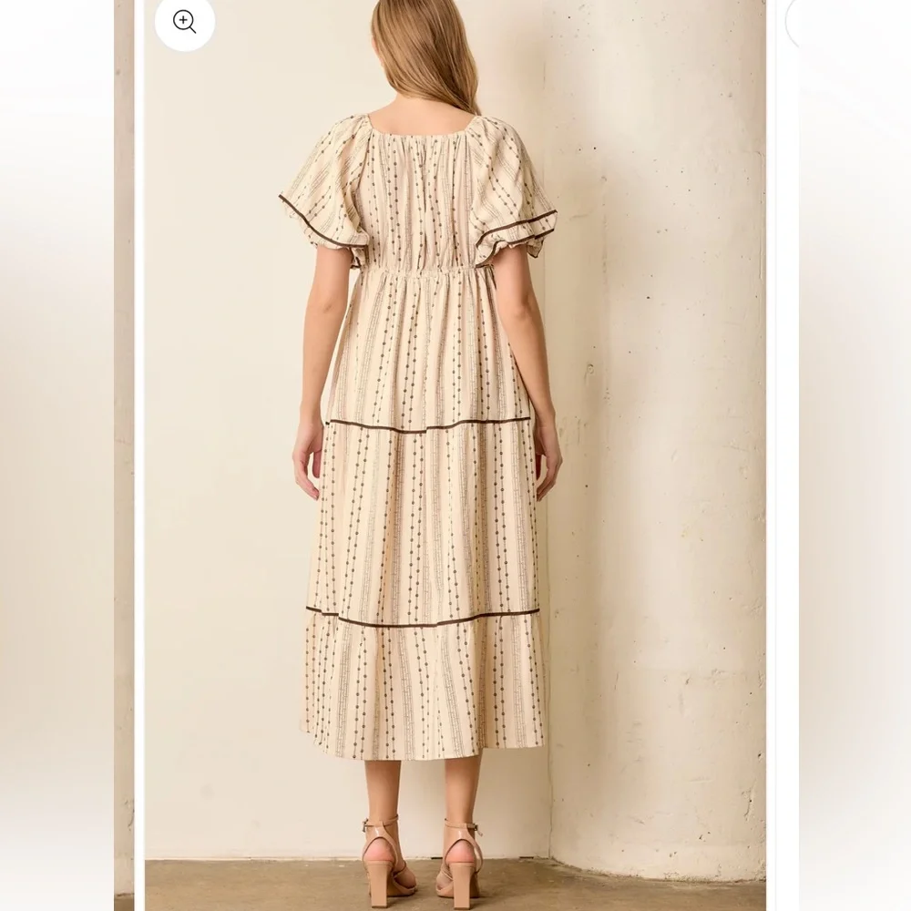 NEW Polagram Brown Lace Floral Tiered Maxi Dress - Picture 8 of 8